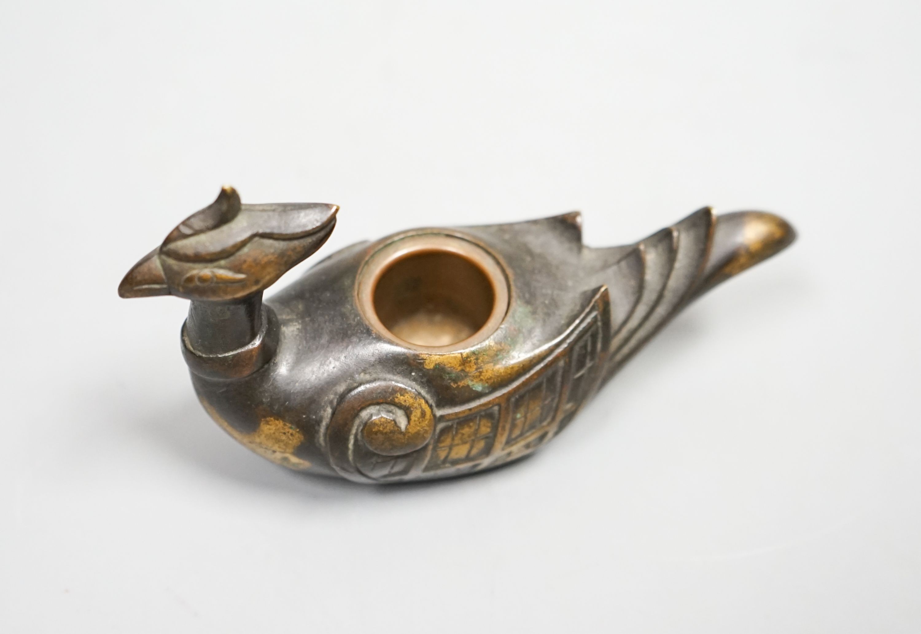 A Chinese gold splashed bronze ‘phoenix’ brushwasher, 13cm